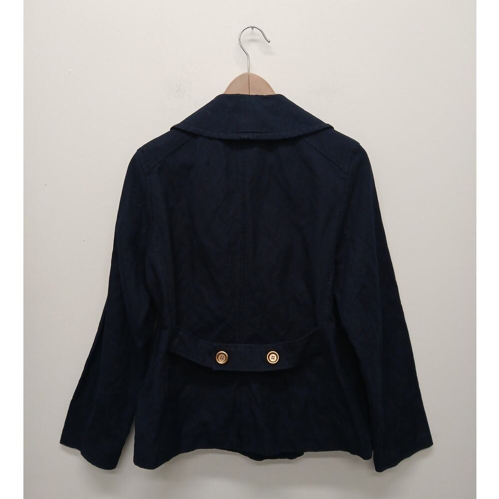 J.Crew Double Breasted Denim Jacket Peacoat Womens Size 10 Blue Gold Buttons - Picture 3 of 7